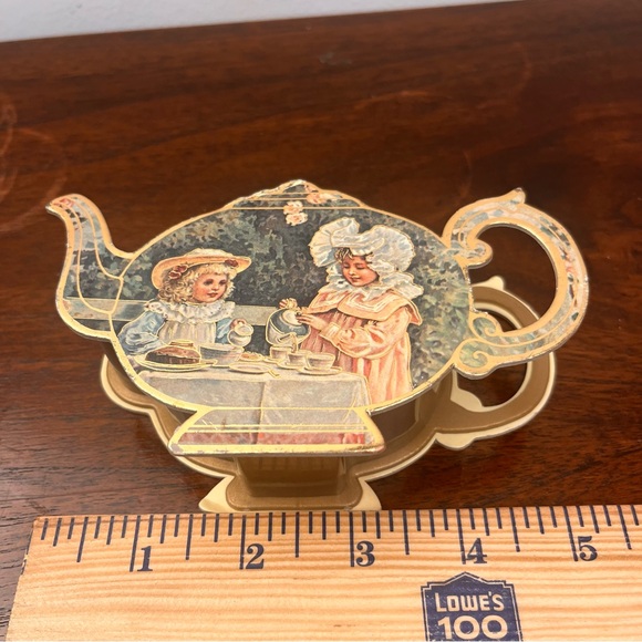 Vintage Miniature Tea Set by B. Shackman 1983 Gold Plastic Die cut Teapot Box - Picture 8 of 10